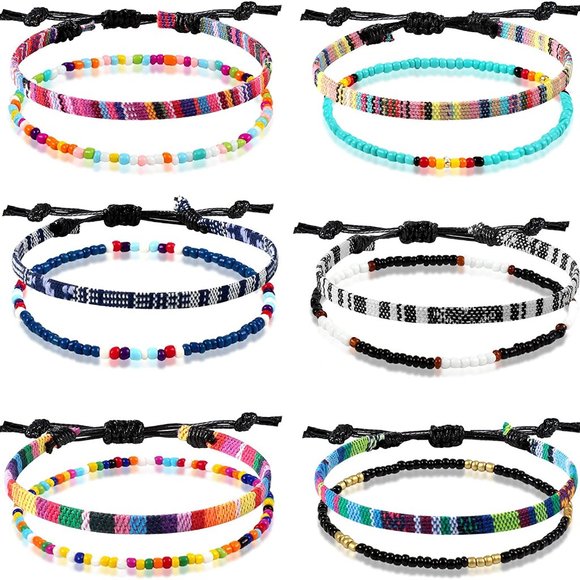 New 6 Pieces Ankle Bracelet Adjustable Boho Surfer Anklet Bracelet Thin Rope - Picture 6 of 8